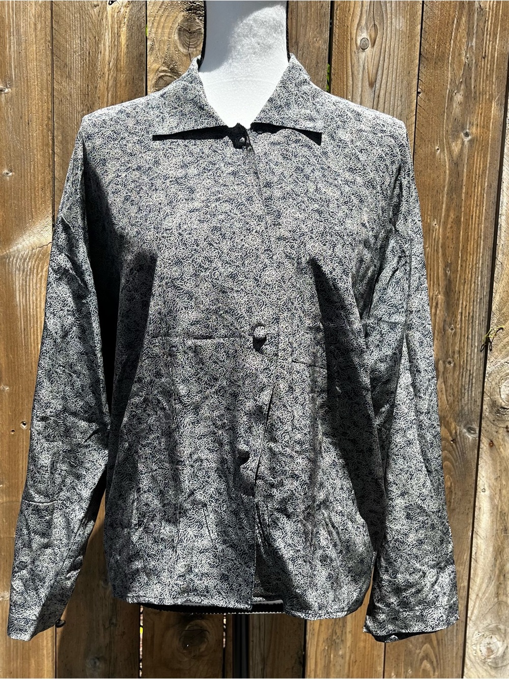 Barneys New York 100% silk Black and Gray Printed Top